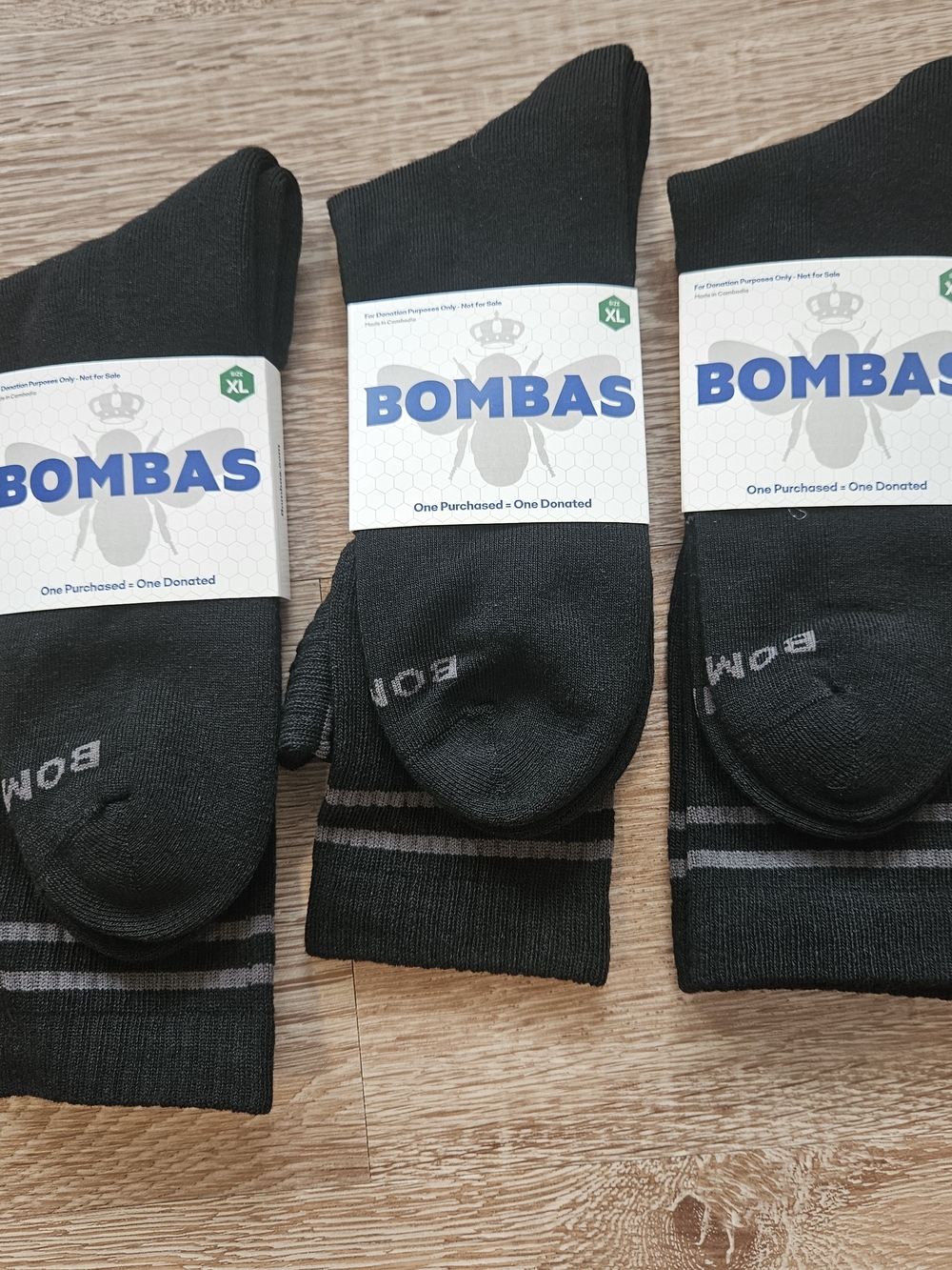 Bombas Men's Black Crew Athletic Socks with Gray Stripe Accents - 3 Pack Size XL